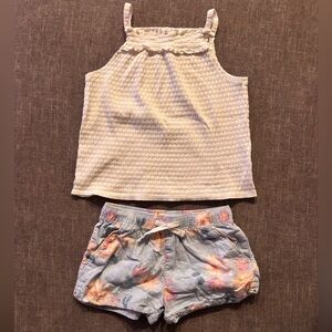 OshKosh B'gosh White Top and Pastel Floral Shorts